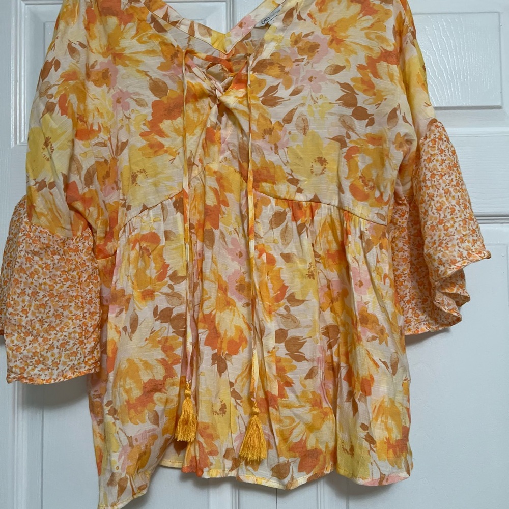 Cato Yellow and Orange Floral Blouse